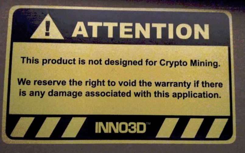 Inno3D предупреждение об использовании оборудования в майнинге