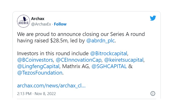 Криптобиржа Archax привлекла более $28 млн.