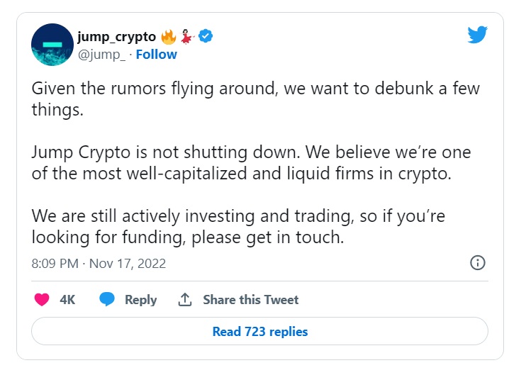 В Jump Crypto опровергли слухи о закрытии бизнеса
