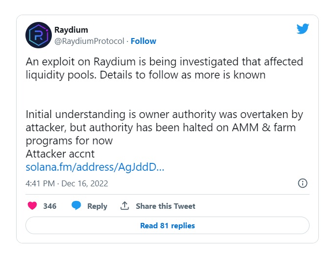 AMM-протокол Raydium взломали хакеры