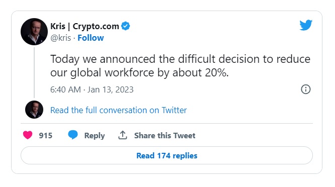 Crypto.com проведет новую волну увольнений