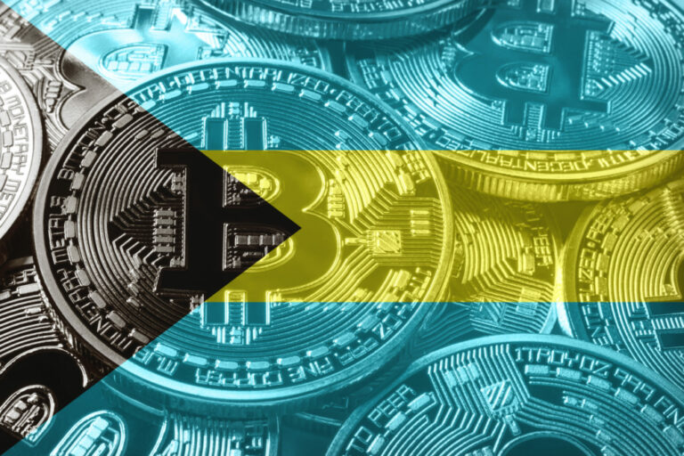 Bahamas bitcoin flag, national flag cryptocurrency concept